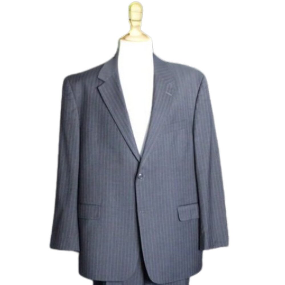 CHAPS 46R Men's 100% Wool Gray Pinstripe Suit Jacket Blazer